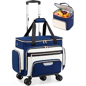 Amythe Rolling Teacher Tote Bag with Lunch Box, Accordion Organizer, 5-Wheel Laptop Bag, 15.6" Laptop Compartment Work Bag