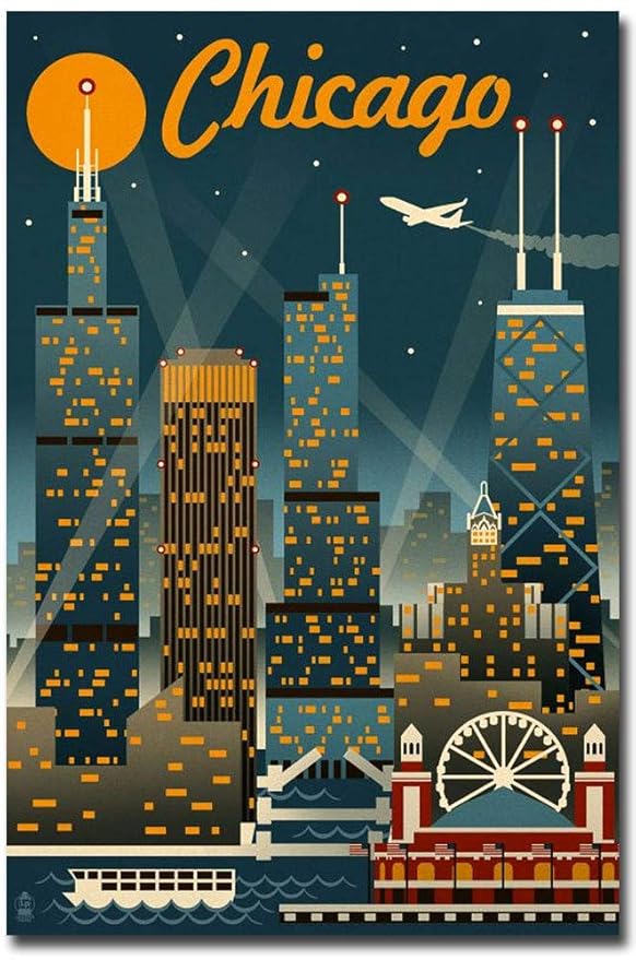 Chicago Illinois Retro Skyline Imán para nevera de viaje tamaño ...