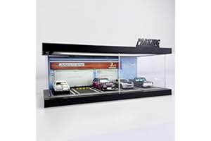 Bivitre 1/64 Model Car Display Case - Compatible with Hot Wheels Matchbox Mini GT Diecast Cars,Acrylic Box for Toy Cars Display Décor and Storage,Stackable Garage Diorama with LED Lights(1T-JPRe)