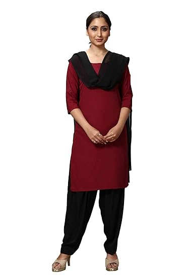 Uniform Sarees Corp Womens Poly Cotton Unstitched Salwar Kameez Dress Materials for Housekeeping Staff (Maroon;Black)