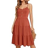 YATHON Sundresses for Women Casual Summer Beach Sleeveless Spaghetti Strap Dress Button Down Ruffle Flowy Pleated Dresses