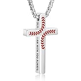 VULETO Baseball Bible Verse Cross Necklace for Boys Men, Stainless Steel Cross Pendant Baseball Valentines Christian Religious Jewelry Christmas Gifts for Teen Boys Kids Teens