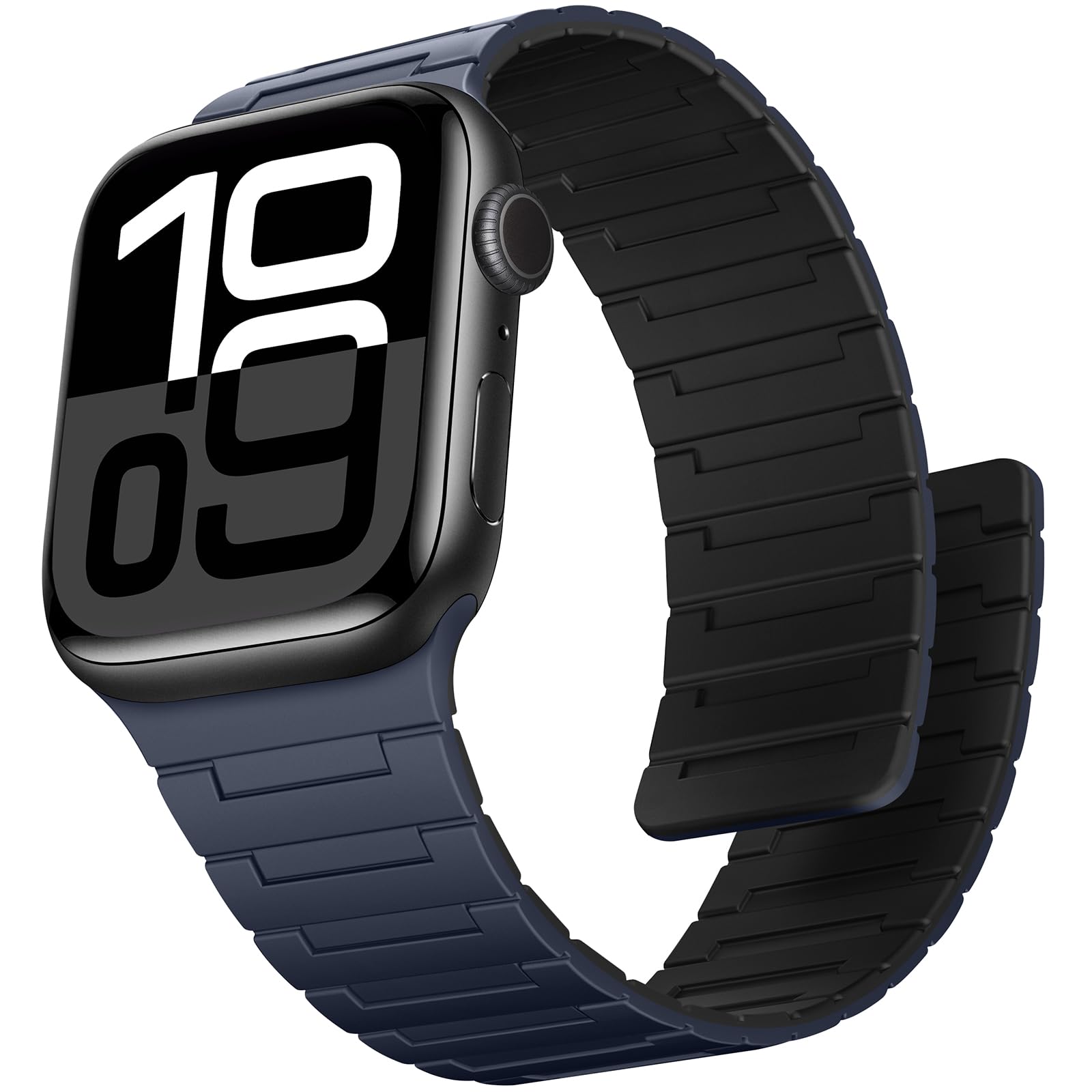 Suphart Strong Magnetic Strap Compatible with Apple Watch Strap 49mm 46mm 45mm 44mm 42mm 41mm 40mm 38mm, Silicone Band for iWatch Ultra 2 SE Series 10 9 8 7 6 5 4（42/41/40/38mm, Blue-Black）