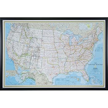 Craig Frames Wayfarer, Classic United States Push Pin Travel Map, Gallery Black frame and Pins, 24 by 36-Inch