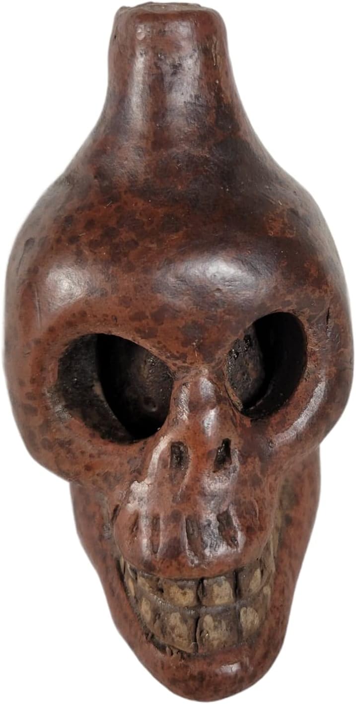 Mixed Media - Death Whistle LOUD medium size Hand Crafted Original Whistles, Maya Aztec, sugar skull, Hand Painted, Indoor, Gift, noise makers, blow horn dead whistler (Red)