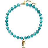 PZKQSAC Boho Fish Pendant Necklace for Women Adjustable Crystal Sardine Necklace Natural Stone Bead Charm Necklaces Dainty Beaded Fish Memorial Necklaces Summer Beach Costume Jewelry Accessories