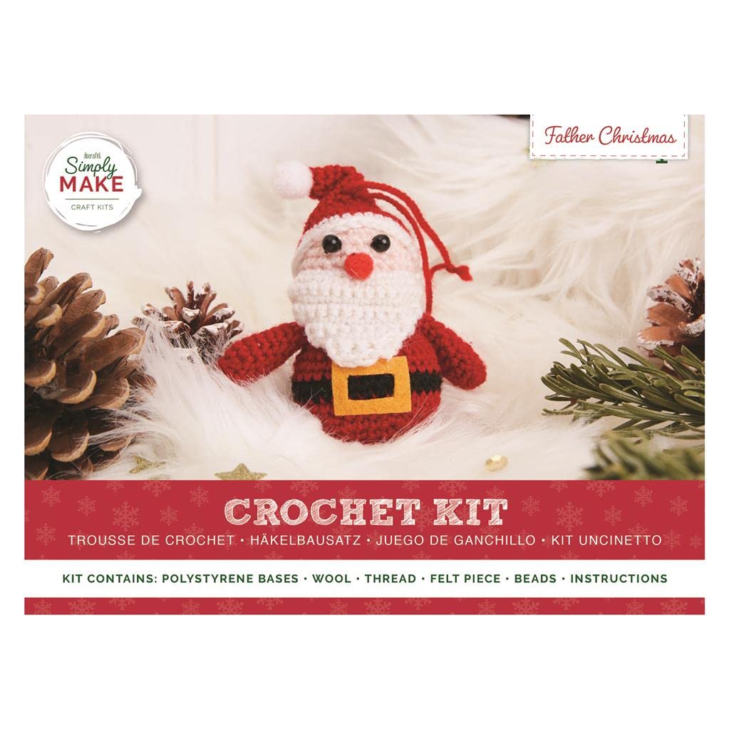 Simply Make Crochet Kit - Father Christmas Kit - Perfect Beginners Crochet Yarn Knitting Set - Ideal Crochet Kits for Beginners Adults with Hook Tool Kit and Wool Yarn for Crochet - Craft Kit