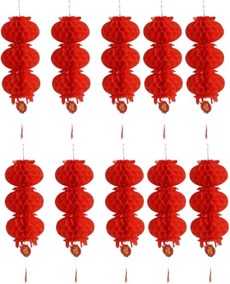 Mobestech 10pcs Red Paper Lanterns Chinese New Year Honeycomb