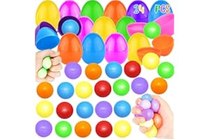 CAMIRUS 24 Pack Easter Empty Eggs with Slow Rising Stress Balls for Kids Easter Party Favors, Classroom Fidget Toys, Sensory Squishy Ball with Surprise Toys Inside