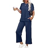 OFEEFAN Women's Lounge Sets Fashion Outfits Wide Leg Loungewear Side Slit Tracksuit for Vacation Travel Airport S-3XL