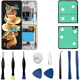 6.7" Original AMOLED for Samsung Galaxy Z Flip 3 Screen Replacement Z Flip3 5G SM-F711U SM-F711U1 Inner Foldable Display Touch Screen Digitizer Assembly. (with White Frame+Back Cover Adhesive+Tools)