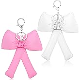 Andibro 2 Pack Pink White Bow Keychain, Y2K Cute Bow Bag Charms Bow Purse Keychain for Women Car Keys Bag Purse