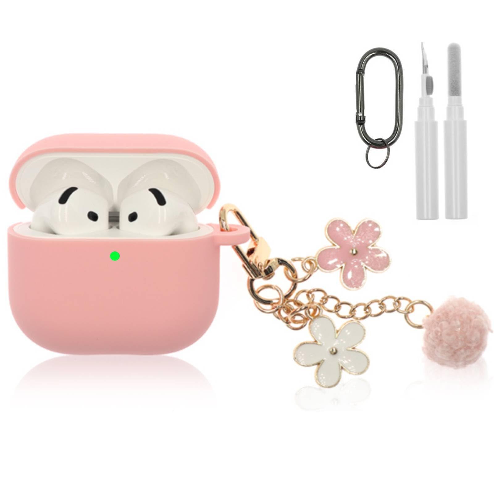 Compatible with AirPods 4 Case, Premium Soft Silicone Protective Case Cover for Apple AirPods 4th Generation with Cleaner Kit Keychain Accessories for Women Girls