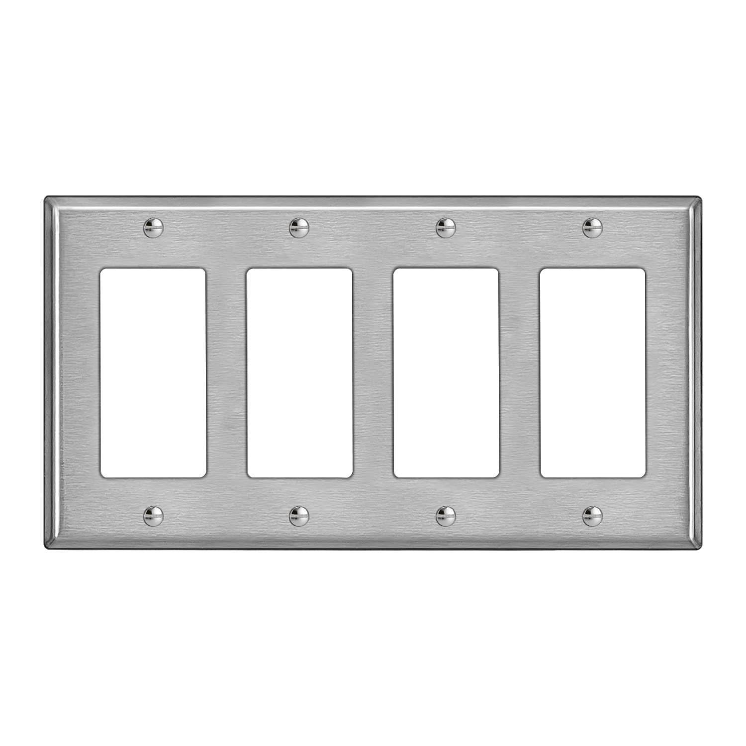Photo 1 of BESTTEN 4-Gang Decorator Metal Wall Plate with Plastic Film, Standard Size, H4.53" x W8.23", Decor Stainless Steel Outlet Cover, Silver