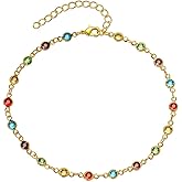 Nojess Gold Silver Ankle Bracelets for Women 18K Gold Anklets for Women Pearl Ankle Bracelet Colorful Crystal Cubic Zirconia Anklets Bracelets Non Tarnish Summer Beach Jewelry Gift