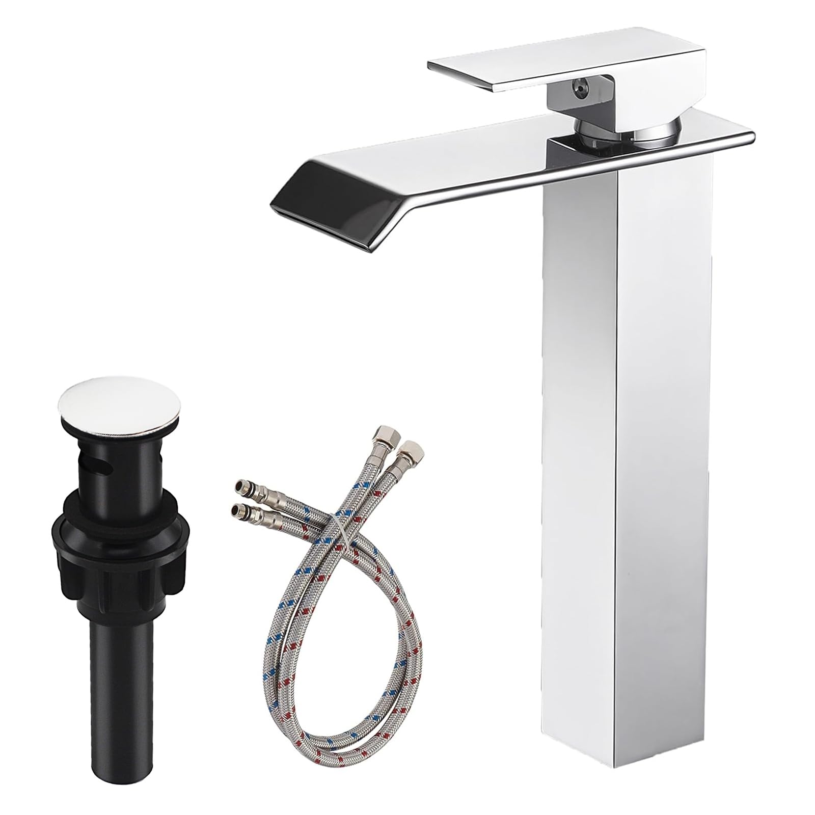 Photo 1 of ***PARTIAL SET - PRICE ADJUSTED***
RUITHOE Chrome Bathroom Vessel Sink Faucet, Waterfall Bathroom Faucet, Vessel Faucet, Tall Body High 1 Hole Single Handle with Pop Up Drain Combo Vanity Mixer Tap Commercial Basin Bowl Sink Polished