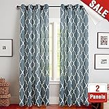 jinchan Quatrefoil Linen Curtains Lattice Moroccan Tile Printed Curtain Panels/Drapes for Bedroom/Living Room Window/Patio Door 95 inch Long Blue Set of 2 Panels