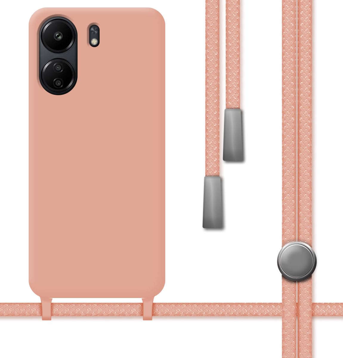 Tumundosmartphone Liquid Silicone Case with Lanyard for Xiaomi Redmi 13C Pink