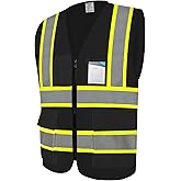 Graunton Safety Vest for Men Women 5 Pockets High Visibility Vest with Reflective Strips, Hi Vis Vest with Mesh Fabric, Breathable, (GR720-Black,L).