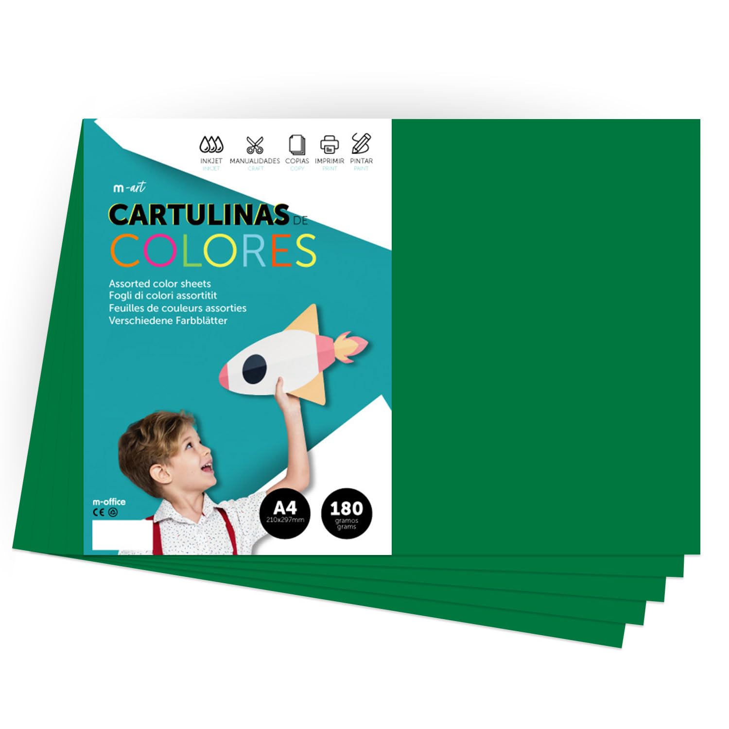 A4 Colour Card - Intense Colours 180g - for Crafts, Print Your Documents and Creative Designs - A4 Colour Sheets - m-office (250 Sheets, Dark Green)
