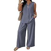 Eytino Plus Size 2 Piece Sets for Women Summer Travel Vacation Outfits Sleeveless Tops Wide Leg Pants Matching Sets(1X-5X)