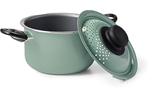 Starfrit Mini Pasta Pot with Perforated Lid, 2.2L Capacity, Quick Heat Distribution, Compact Stock Pot with Locking Drain Sys