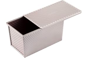 CHEFMADE Pullman Loaf Pan with Lid, 1Lb Dough Capacity Non-Stick Rectangle Corrugated Toast Box for Oven Baking 4.2" x 7.7"x 4.4"(Champagne Gold)
