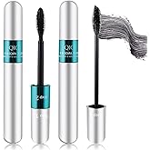 2 Pack 2 in 1 QIC 5x Longer Washable Black Mascara, 4D Silk Fiber Lash 2 Step, No Clumping, Long-lasting Waterproof Lash Cosmetics Beauty Eye Makeup