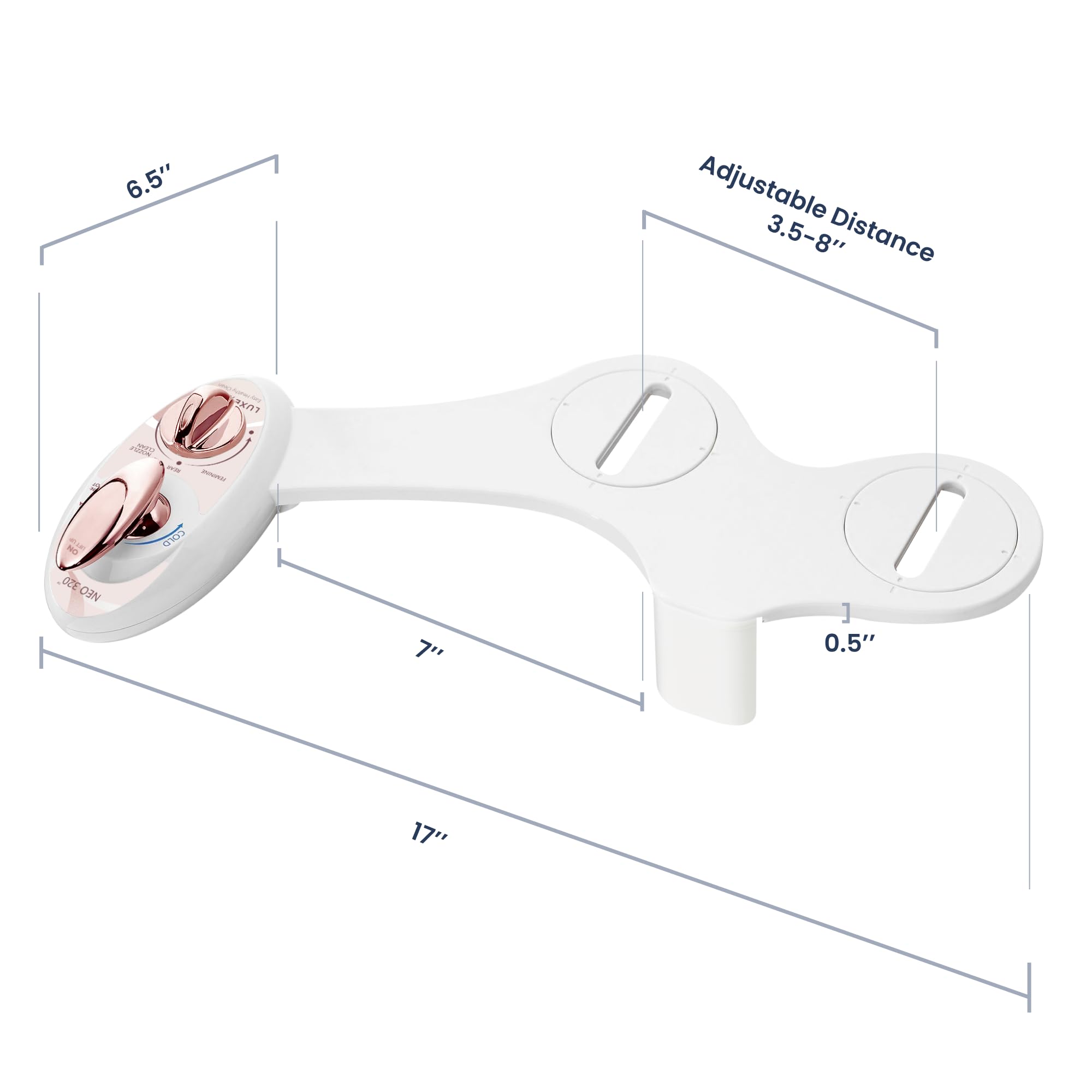 LUXE Bidet NEO 320 - Warm Water, Dual Nozzle, Self-Cleaning, Non-Electric Bidet Attachment for Toilet Seat, Adjustable Water Pressure, Rear & Feminine Wash (Rose Gold)