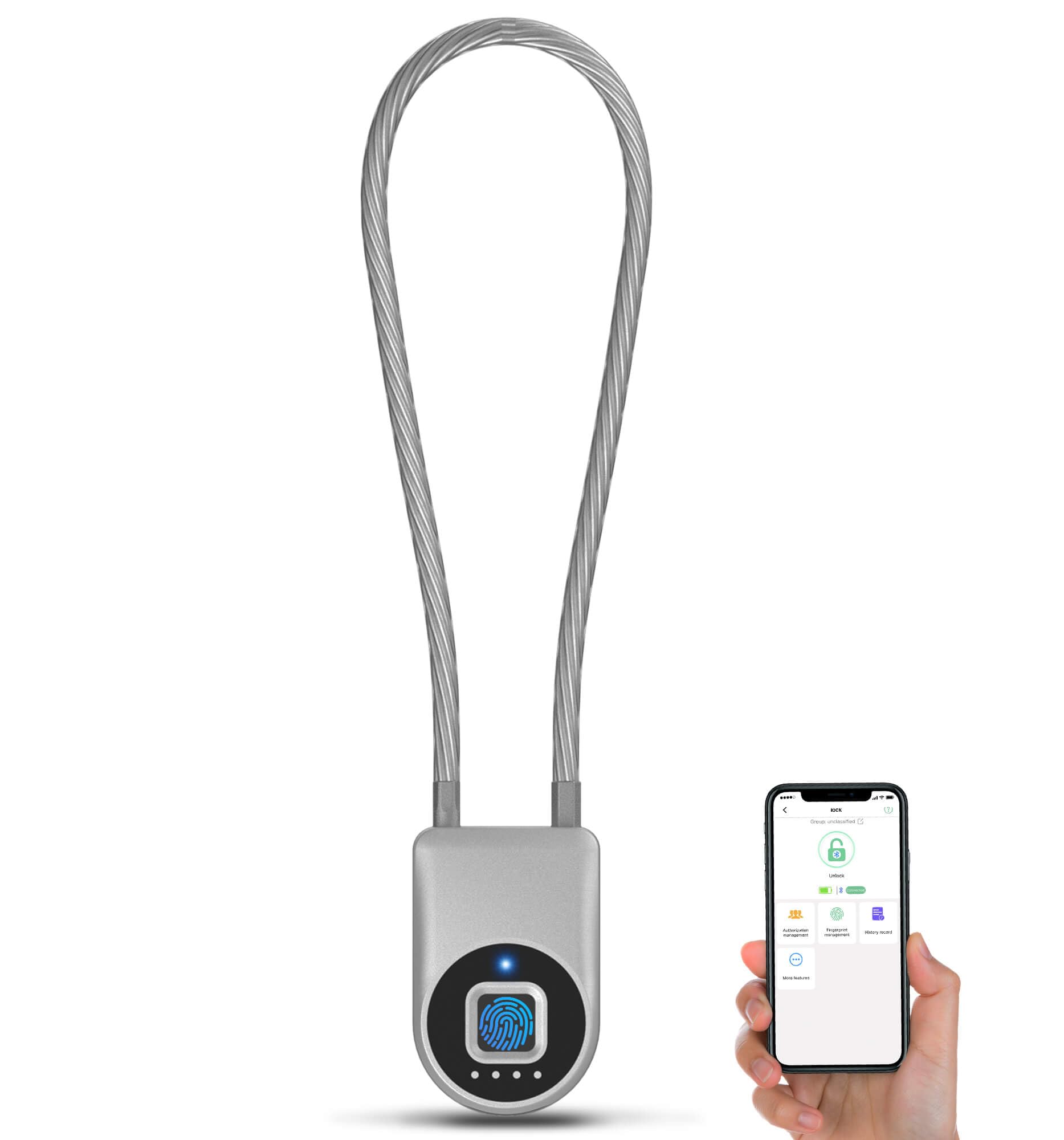 Photo 1 of eLinkSmart Fingerprint Cable Lock, 14" Long Shackle Keyless Entry Biometric Waterproof Bluetooth Smart Combination Padlock for Gate Outdoor Fence Fridge Cabinet Locker Pool Yard Pantry Bike - Silver