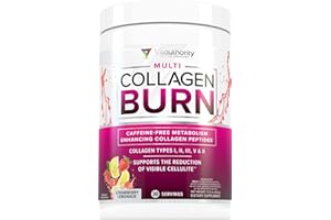 VITAUTHORITY Multi Collagen Burn: Multi-Type Hydrolyzed Collagen Protein Peptides with Hyaluronic Acid, Vitamin C, SOD B Dimpless, Types I, II, III, V and X Collagen, Caffeine-Free (Strawberry Lemonade)