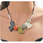 Mexegy Chunky Geometric Round Beaded Choker Necklace for Women,Vintage Bohemian Colored Resin Statement Necklace,Funky Party Jewelry Accessories Gift