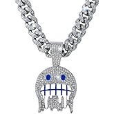 LCWLJL Iced Out Miami Cuban Link Chain with Emoji Pendant | Hip Hop Bling Necklace for Men & Women | Gold/Silver Plated with Full Rhinestones | Rapper Style Jewelry for Party