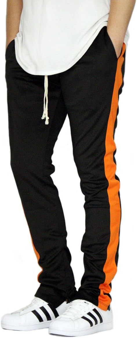 EPTM MEN'S BLACK/ORANGE TECHNO TRACK ANKLE ZIPPER PANTS