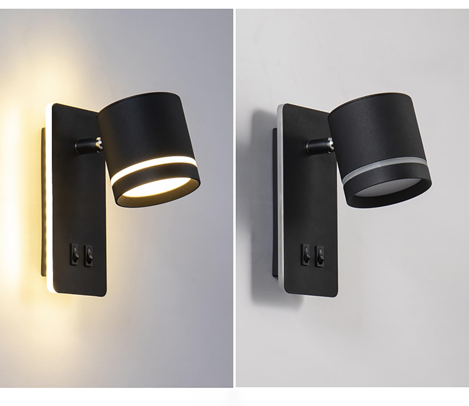 GUSGL Modern Plug in Wall Sconce，Bedroom LED Wall Mounted Reading Lights Adjustable 9W Spotlight +6W Background Light 3000K