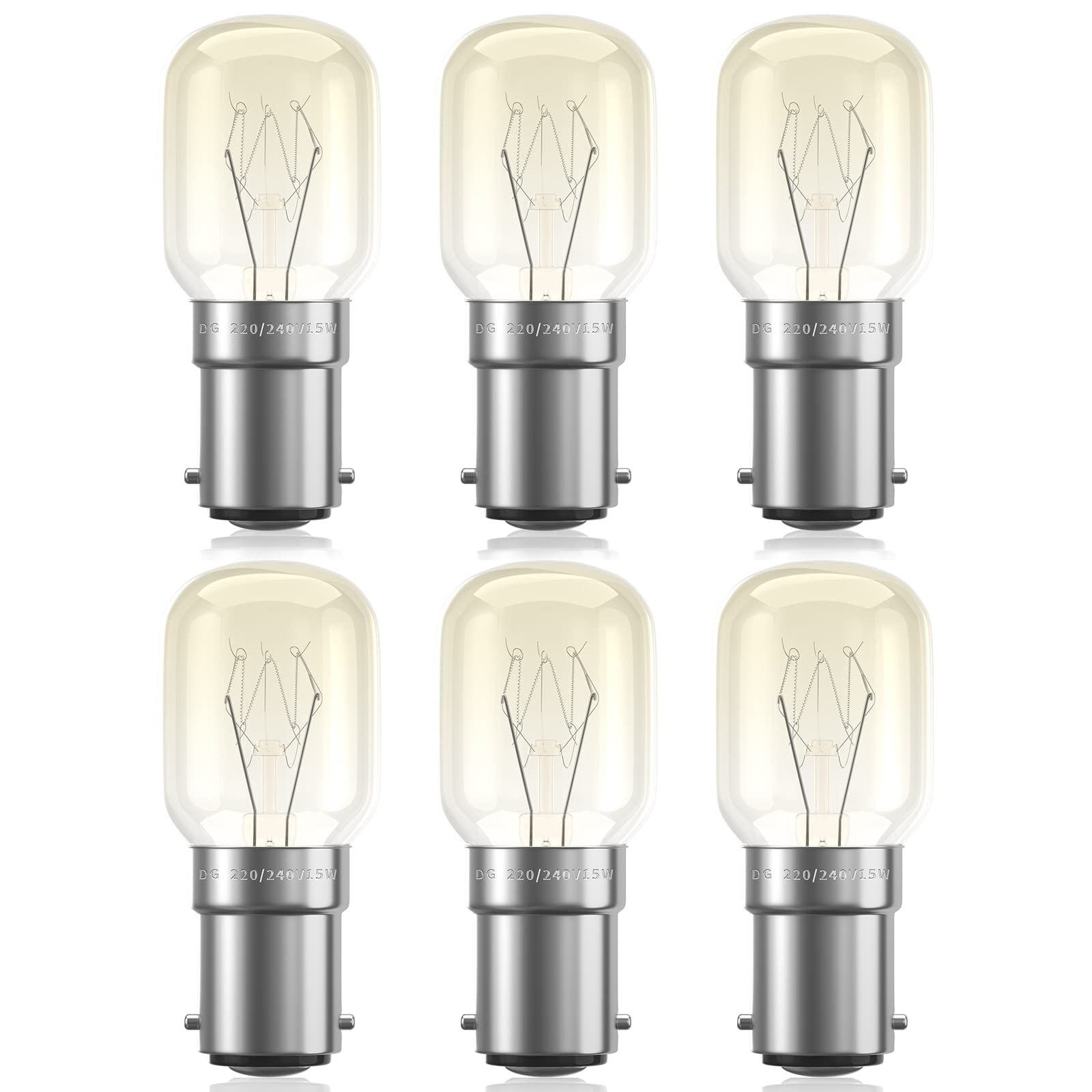 Bonlux BA15D Small Bayonet Light Bulb Pygmy Bulb15W Bayonet SBC B15 Bayonet Light Bulb T25 Appliance Bulbs for Oven >300°C, Microwaves, Salt Lamp, Sewing Machine, Fridge, Warm White 2200K (6-Pack)