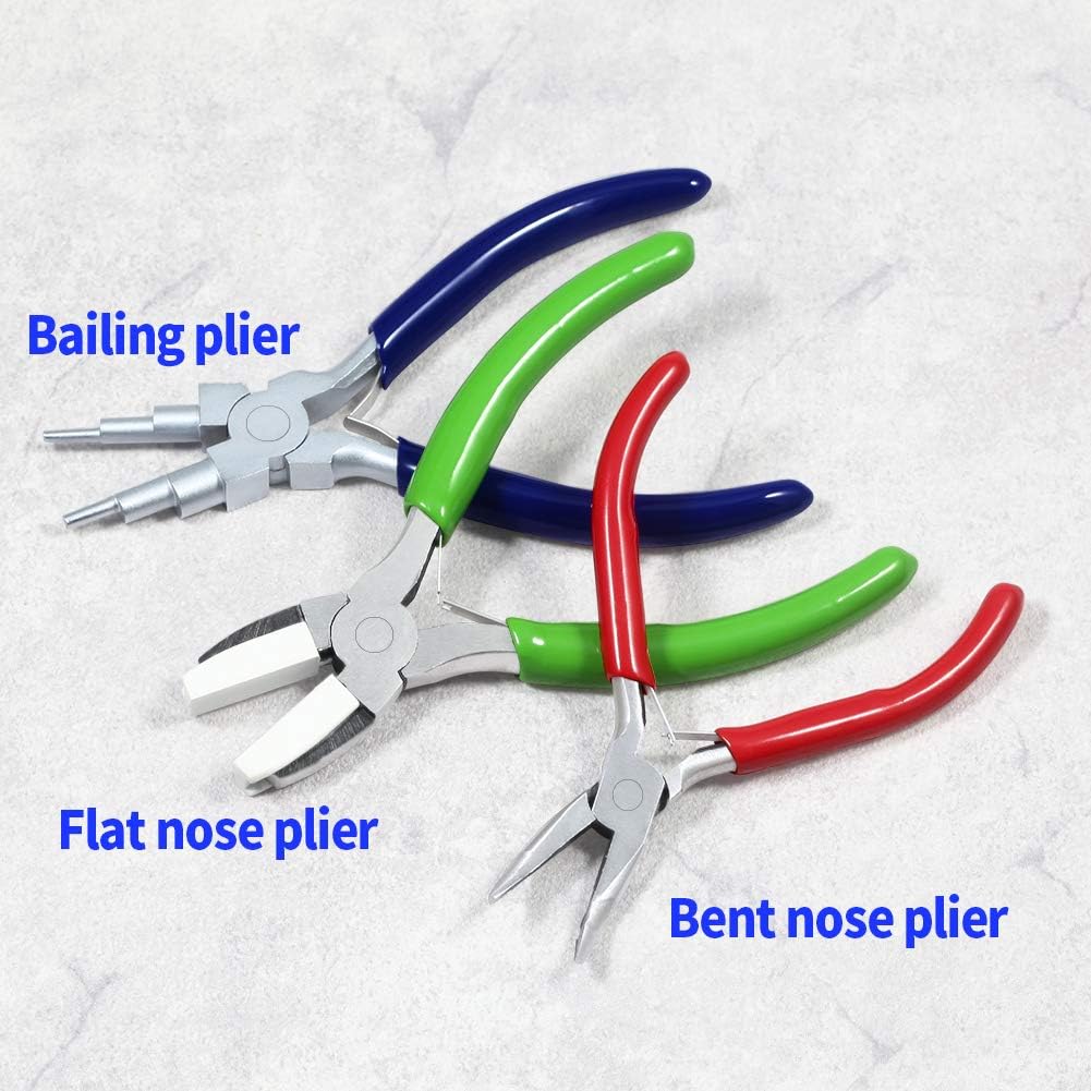 SPEEDWOX Mini Flat Nose Bent Nose Pliers 5 Inches - Nylon Jaw - 3 Pcs Jewelry Making Tool Set, Multicolour, Medium - Image 3
