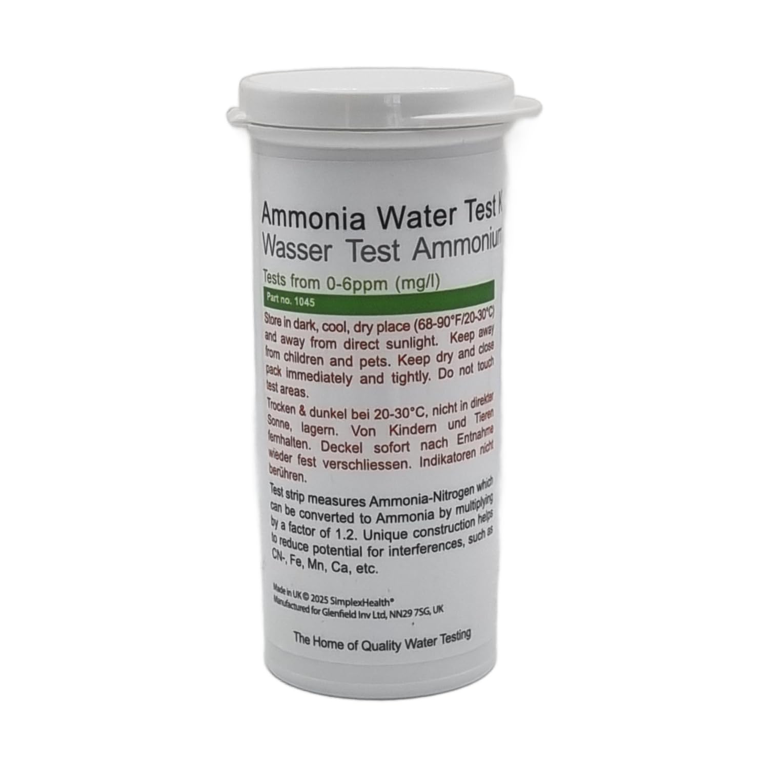 SimplexHealth Ammonia Test Strips 0–6 ppm (25 Pack) – Quick Dip & Read – For Freshwater, Aquariums, Aquaculture, Ponds, Drinking Water, Lakes, Streams & Rainwater