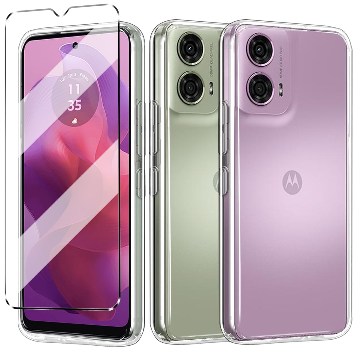 Cover Compatible with Motorola Moto E14 / G24 / G04 Case with 1 Pack Tempered Glass Screen Protector Phone Case for Motorola E14 / G24 / G04,Soft TPU Slim Fit Shockproof Anti-Scratch -black