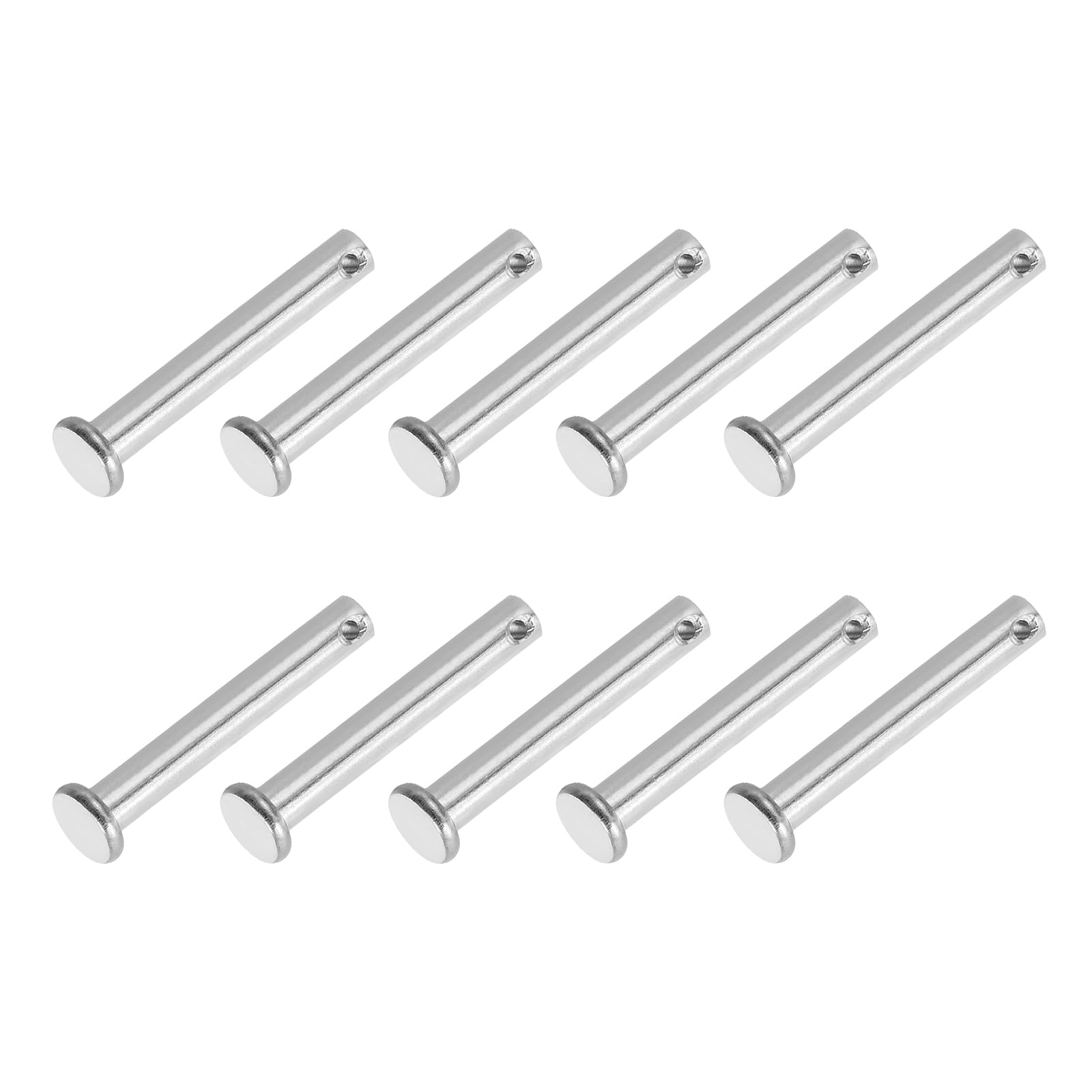 PATIKIL 6 x 40 Mm Single Hole Clevis Pins, 10 Pcs 304 Stainless Steel Flat Head Pin for Hitch Pin Lock Link Hinge Systems, Silver
