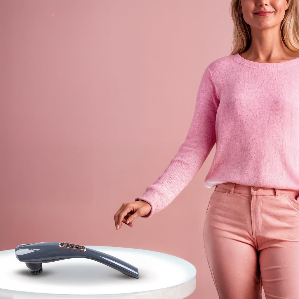 GLOBAL RELAX® | EGO Multifunctional Cordless Body Massager | Grey | Shiatsu Massage I Percussion | 6 Interchangeable Heads | 10 Intensity Levels | LCD Display