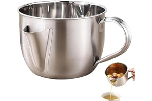 Fat Separator with Dual Spout Design, 304 Stainless Steel Grease Strainer, 1000ml Stainless Steel Gravy and Sauce Strainer, w