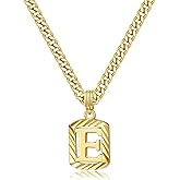 KELORIS PATH Gold Initial Necklace for Women Men, 14K Gold Plated Square Letter Pendant Charm Necklace Cuban Chain Capital Alphabets from A-Z Jewelry