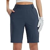 BALEAF Women's Golf Shorts 9'' Knee Length Stretch Bermuda Long Shorts Belt Loops Pockets Casual Work UPF 50+