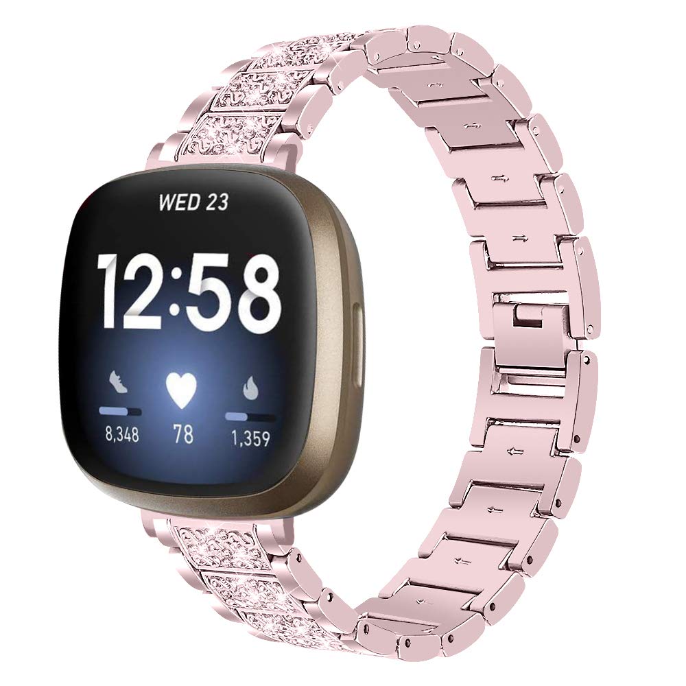 Gimartuk Metal Strap Compatible with Fitbit Sense/Fit bit Versa 3 Strap, Women Men Bling Rhinestone Stainless Steel Replacement Watch Wristband Strap Bracelet Compatible for Fitbit Versa 3 Small Large