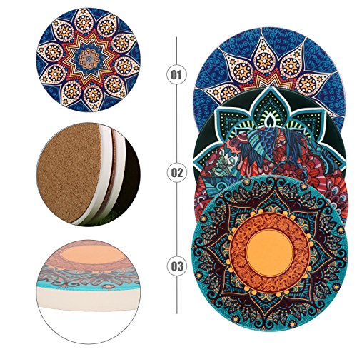 LogHog Ceramic Coaster Set of 4, Glass Cup Holder Coffee Mug Place Mats Absorbent Stone Coasters for Drinks (Pattern 6)