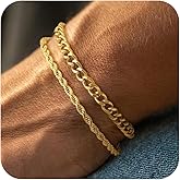 Risamil 14K Gold Plated/Silver Bracelets for Men Layered Cuban Rope Chain Bracelets 3mm/5mm Dainty Bracelets for Mens 6.5-9 Inches Jewelry Gifts
