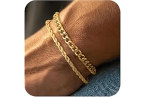 Risamil 14K Gold Plated/Silver Bracelets for Men Layered Cuban Rope Chain Bracelets 3mm/5mm Dainty Bracelets for Mens 6.5-9 Inches Jewelry Gifts