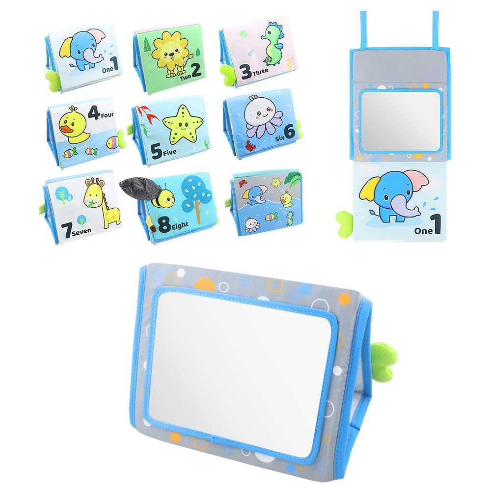 caterbee Baby Mirror toys, Soft Crinkle Activity book infant Toys for gift 0-36 months with 10 different patterns (Forest)