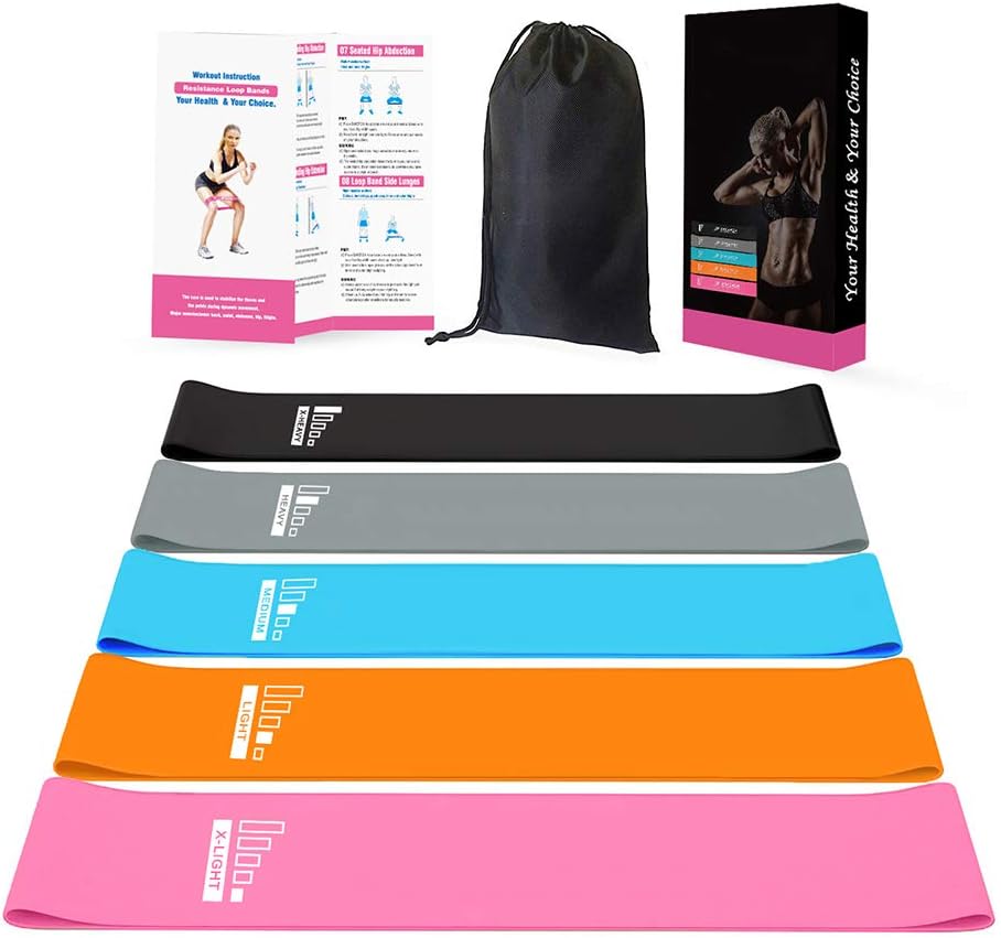 Obling Resistance Loop Bands, Resistance Bands for Home Fitness, Stretching, Strength Training, Physical Therapy, Natural Latex Workout Bands, Best Exercise Bands Set of 5, 12" x 2"